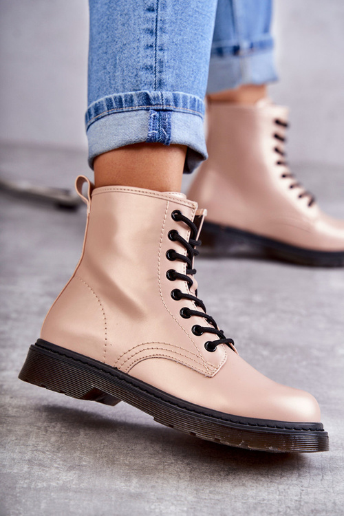 Botki Glany Damskie Wiązane Różowe Lavita