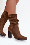 Women's Block Heel Ankle Boots with Gathering Brown Jovessa