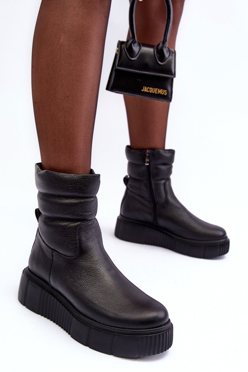 Leather Women's Platform Boots Black Suam