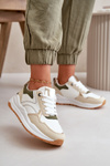 Women's Platform Sneakers Made Of Eco Leather Beige-Green Issatta