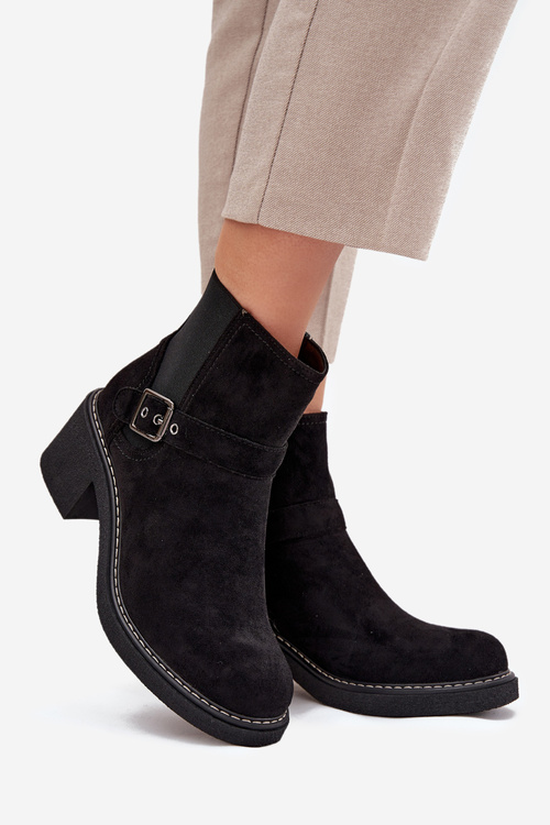 Women's Block Heel Ankle Boots with Buckle Black Nymera