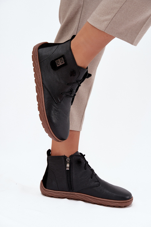 Leather Women's Barefoot Shoes with Decorative Detail Zazoo 30072 Black