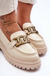 Women's Platform Moccasins with Decoration Beige Ameg