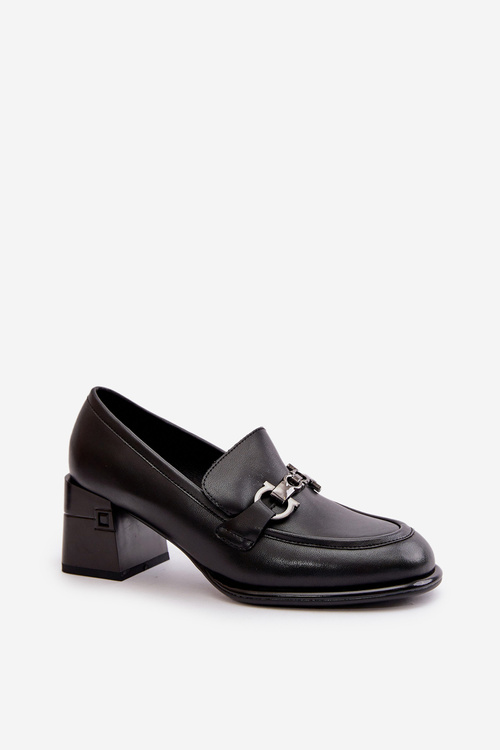 Półbuty Damskie Eleganckie Skórzane Na Słupku Vinceza 91116 Czarne