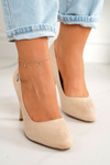 Classic Women's Pumps On A Block Heel Suede Beige Eliana