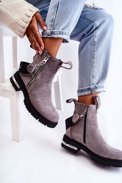 Women's warm boots with a zipper Grey Calvaro