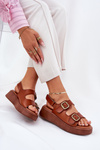 Womens platform and wedge sandals with buckles Camel Genorre