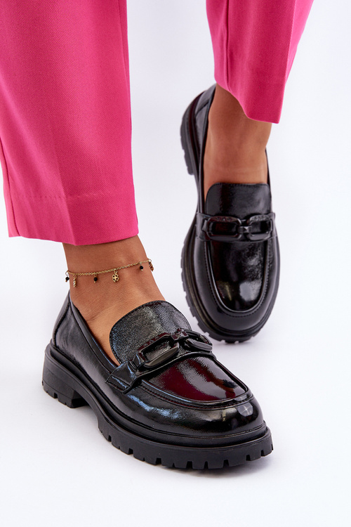 Women's Black Patent Leather Moccasins Imbleria