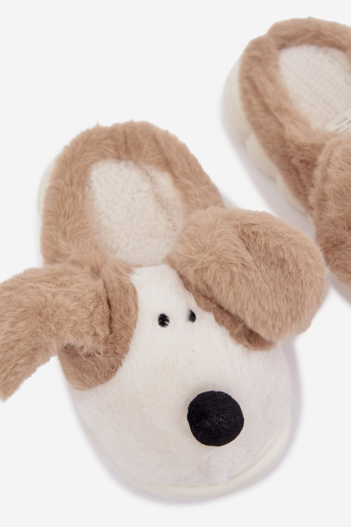 Children's Furry Slippers Puppies Beige Farnise