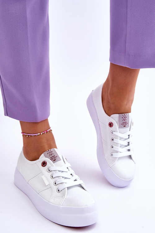 Trampki Damskie Platforma Białe Cross Jeans LL2R4040