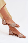 Ladies Leather Sandals On Flat Heel Maciejka 06947-25 Golden