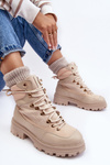 Women's Lined Trapper Boots Lace-up Light Beige Big Star MM274664