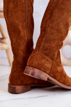 Women's Suede Openwork Boots Camel Thessie
