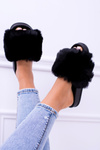 Lu Boo Women's Fur Flip Flops Black Fur XXL