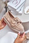 Womens Moccasins On Platform With Bow Beige Naivine