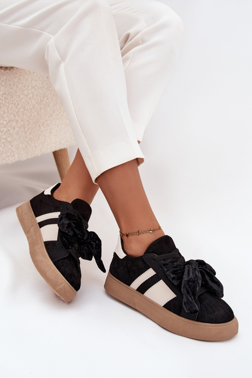 Women's Sneakers With Suede Bow Black Ashlyn