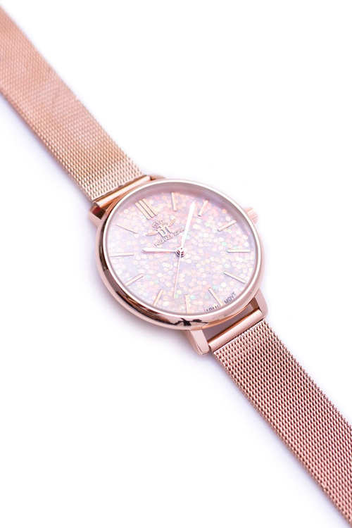 Michael John Women's Watch Pink Brocade Shield Rose Gold Eneli