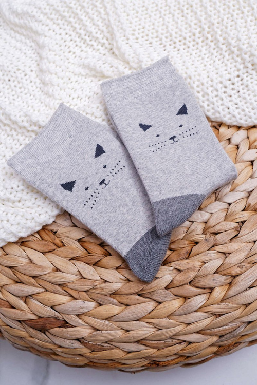 Women's Warm Socks Gray with Cat