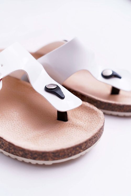 Women's Cork Flip Flops Lacquered White Palette