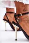 Elegant Sandals On A High Heel With Ornaments Black Zaria