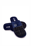 Padded Checked slippers Navy Blase