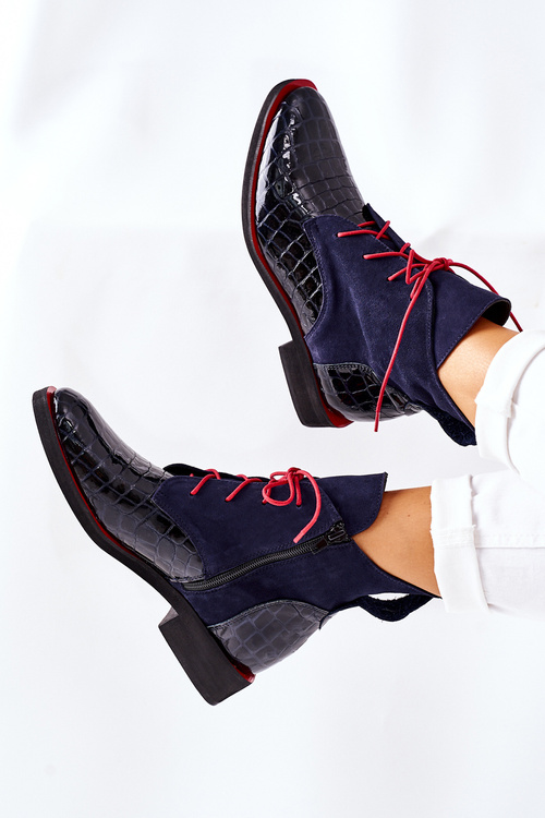 Leather Boots With A Aligator Pattern Navy Blue Bruselle