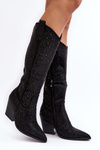 Women's Cowboy Ankle Boots with Rhinestones Black Poelstra