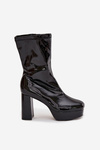 Patent leather women's ankle boots on platform and wedge heel black Calvessa