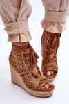 Botki Zamsz Ażur Koturn Camel Berthe