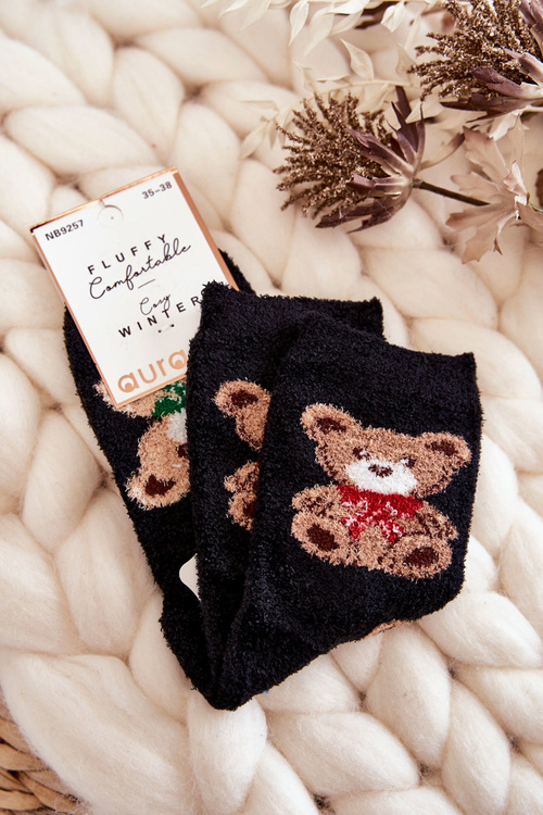 Women's Soft Warm Socks Teddy Bears Black