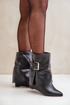 Wedge Ankle Boots With Folded Shaft And Buckle Black Vortinia