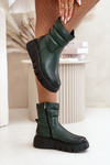 Women's Leather Ankle Boots With Zipper Insulated With Felt Dark Green Zazoo 60512