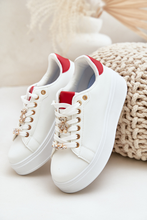 Eco Leather Sneakers With Pins White-Red Enalirae