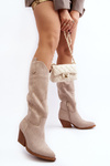 Women's Cowboy Boots with Heels Knee-high Light Beige Oppore