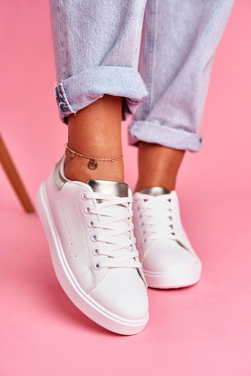 Sporty Women's White Shoes with Silver Heel Milly