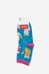 Women's socks colorful cats and dots turquoise