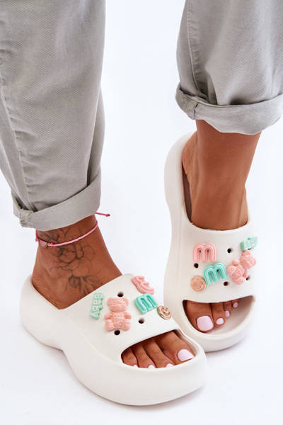 Women's Soft Foam Slippers with Decorations White Lorie