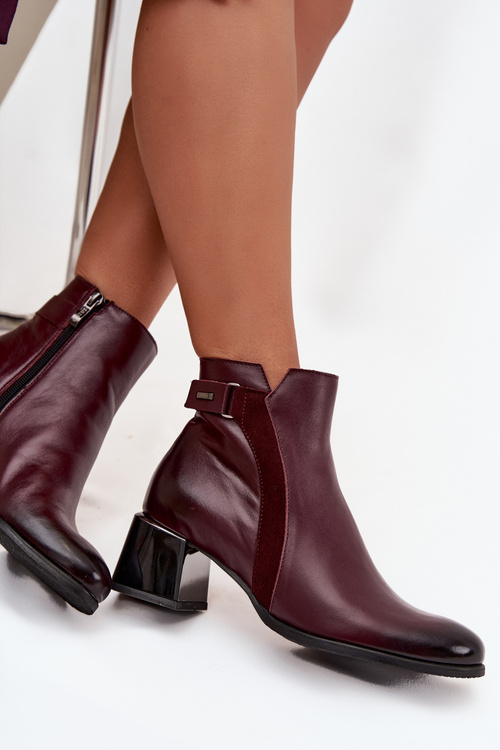 Leather Women's Heeled Boots with Heating Zazoo 60563 Bordeaux