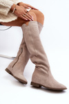 Zazoo 3407 Suede Knee-high Boots with Flat Heel Cappuccino