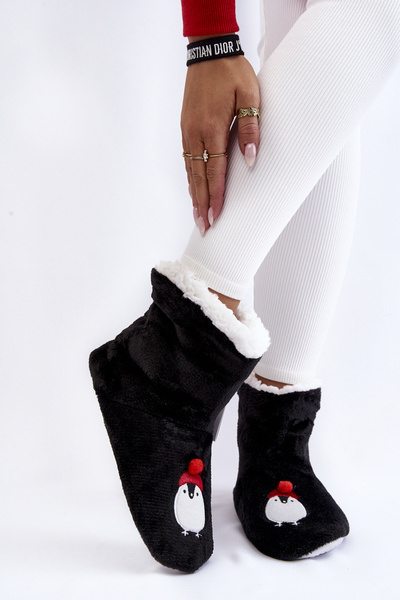 Women's Slippers Warm Slippers With Penguins Black
