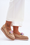 Women's Platform Moccasins with Stones Beige Elonore
