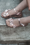 Children's Sandals Adorned with Flowers Fastened with Velcro Pink Fagossa