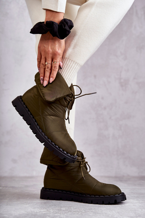 Botki Damskie Ocieplane Materiał Zielone Emelie