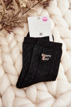 Women's Patterned Socks with Writing and Bear Black