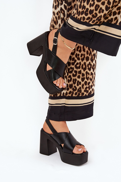 Ladies High Heel And Platform Sandals Made Of Eco Leather Black Annavin