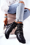 Leather Strapless Boots with Animal Pattern Black Kepherine