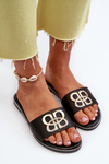 Women's Sandals With Eco Leather Decoration On Flat Heel Black Sadria