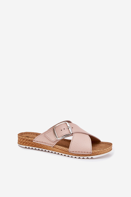 Leather Women's Slippers With Buckle Pink Inblu VO0004GU