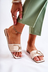 Women's Classic Leather Slippers With Decoration Beige Shilla