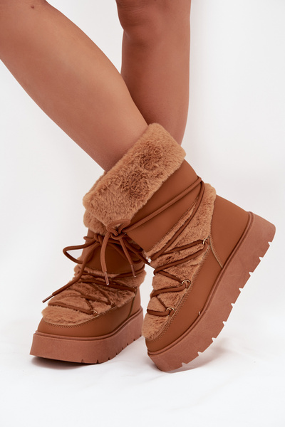 Women's Snow Boots With Fur And Lacing On A Platform Camel Marinna